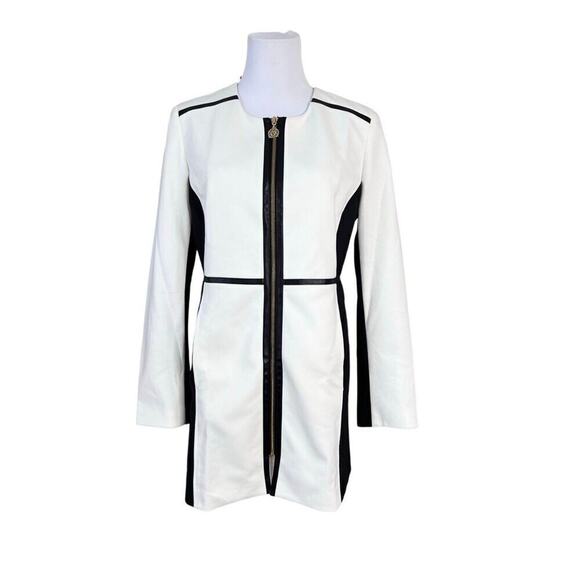 Ann Klein Cream Black Lilly White Colorblock Long Trench Coat Sz XS NWT - Picture 1 of 12
